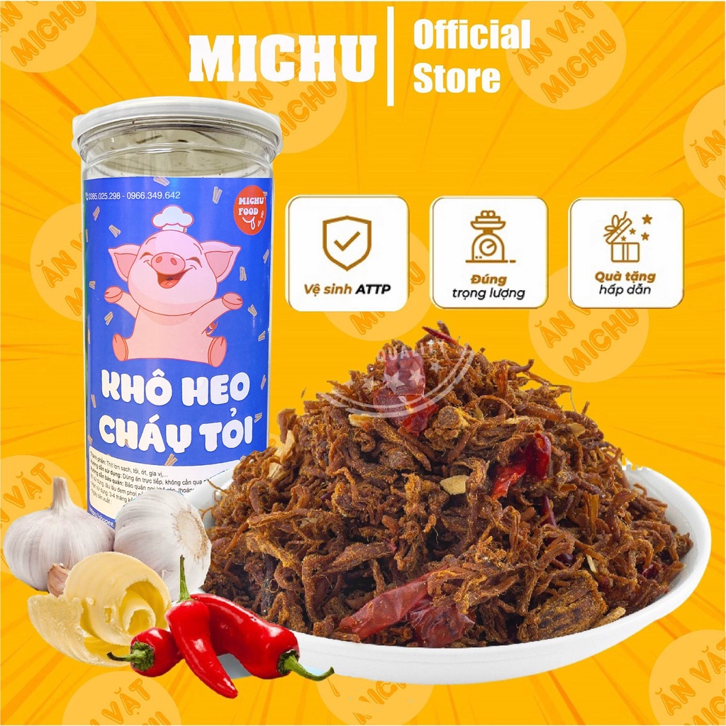Khô heo cháy tỏi hũ 300g đồ ăn vặt loại 1 món ăn cao cấp MICHU FOOD