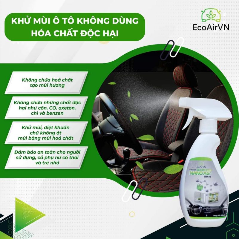 khử mùi xe ô tô ngay lập tức và làm sạch không khí nano bạc 300 ml EcoAir VN