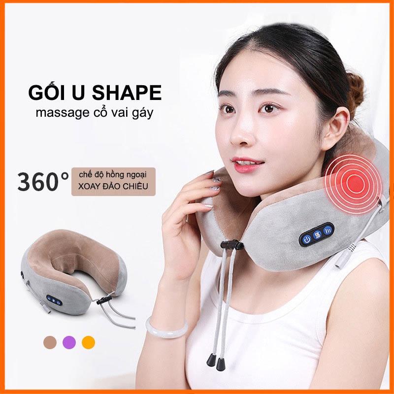 Gối massage cổ vai gáy chữ U, máy mát xa cổ vai gáy kiêm gối ngủ tiện lợi, gối massa cao cấp