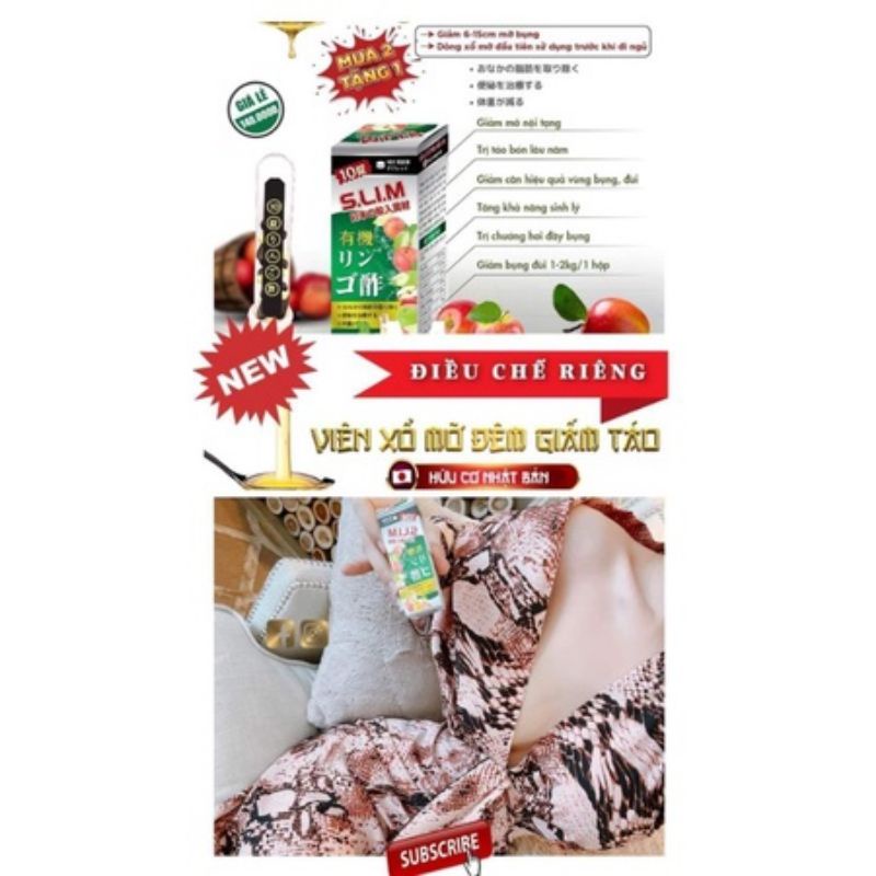 [CHÍNH HÃNG] XỔ MỠ ĐÊM GIẤM TÁO HỮU CƠ NHẬT BẢN SLIM - Hộp 10 viên