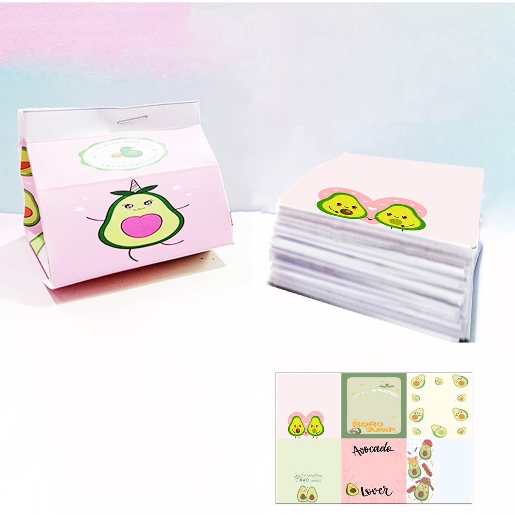 Hộp sữa note quả bơ 96 trang NHS3 mèo trà sữa trứng lười yakult hoa cúc GD bò avocado boba tea