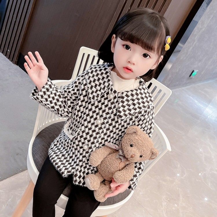 ■▧☬Dòng nước hoa nhỏ bé gái mùa xuân và mùa thu cộng với áo khoác dày cotton 2021 mới phong cách bùng nổ houndstooth áo
