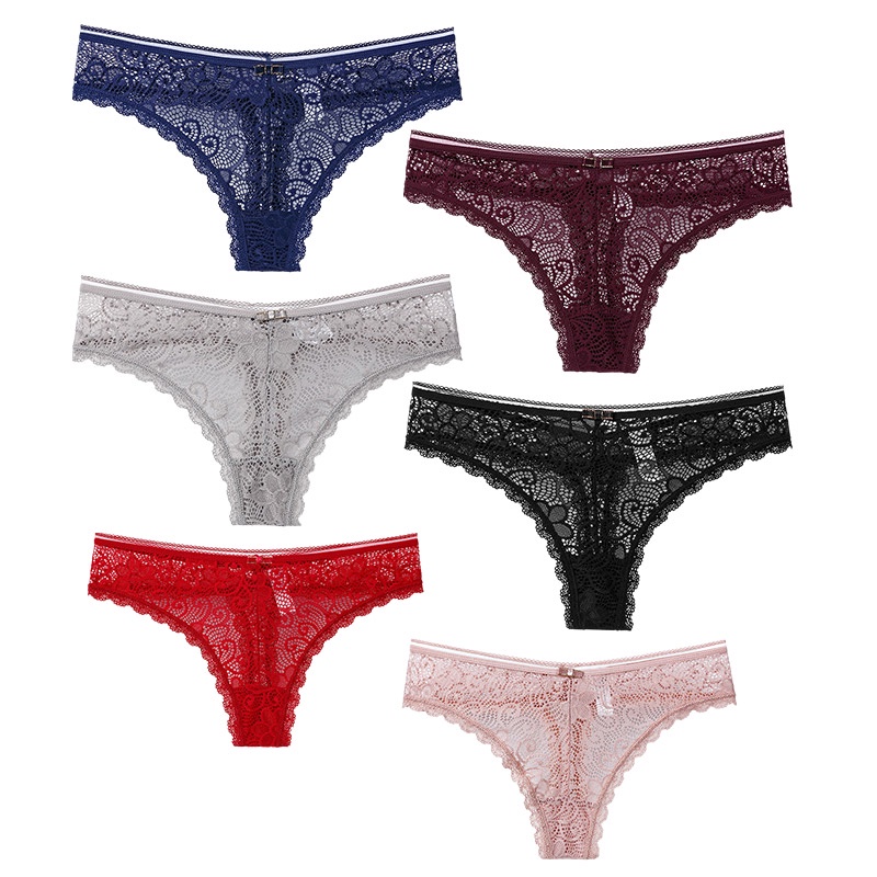 AOFEIQIKE AOFEIQIKE Set 3 Quần Lót Ren Mềm Mại Lưng Thấp Thiết Kế Khoét Lỗ Quyến Rũ Cho Nữ