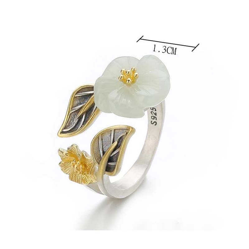 Nhẫn hở mạ bạc 925 hình hoa anh đào đính đá pha lê trắng tự nhiên