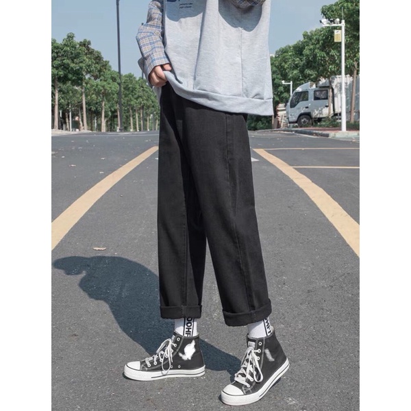 Quần jean baggy đen nam, nữ ống suông rộng vải jeans bò cao cấp style hàn quốc SR 2022