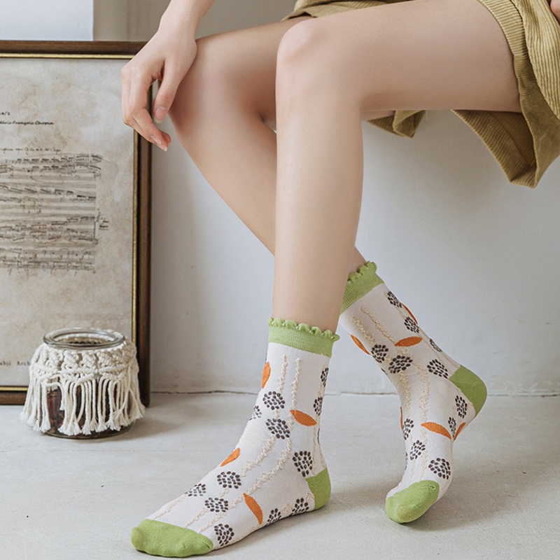Xiangbao Vớ Cotton Nhún Bèo In Họa Tiết Hoa Nhiều Màu Sắc Phong Cách Harajuku Nhật Bản Cổ Điển Cho Nữ