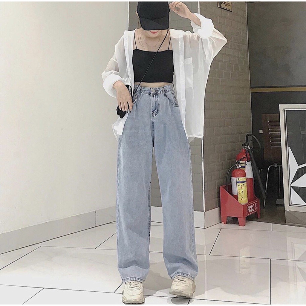 Quần Jean Ống Rộng GÀI EO XANH BẠC Ulzzang Unisex 1hitshop | BigBuy360 - bigbuy360.vn