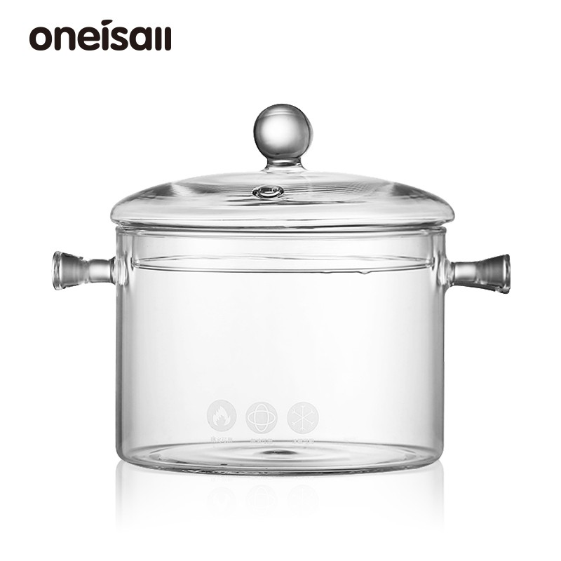 Nồi nấu canh ONEISALL thủy tinh trong suốt có nắp đậy 1.3L/ 1.5L/ 2L sáng tạo