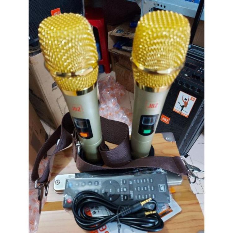 Loa kéo karaoke di động JBZ 0603 bas 1.6 tấc   kèm 2 micro nhôm UHF không dây