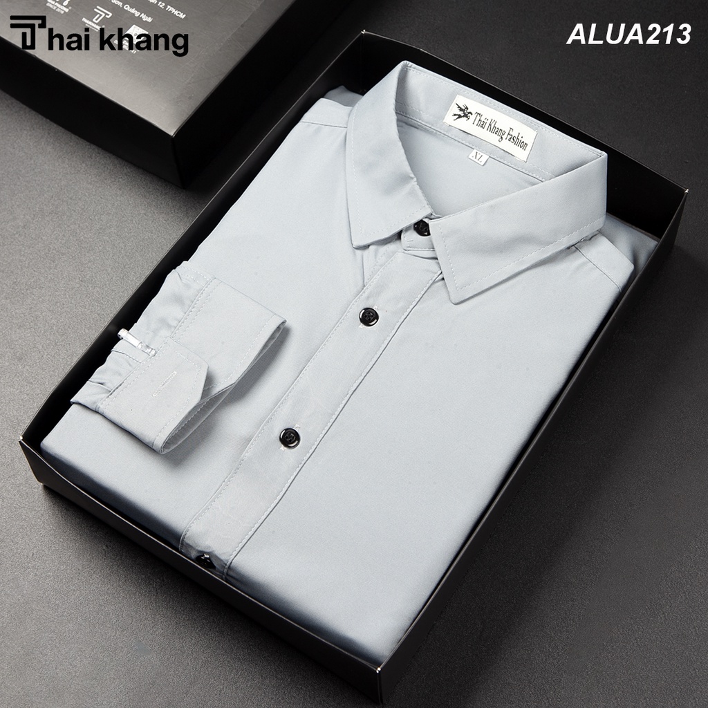 Áo sơ mi nam dài tay dáng ôm sơ cổ bẻ vải lụa thái co dãn chống nhăn chống xù loại áo sơ mi dài tay body ALUA21