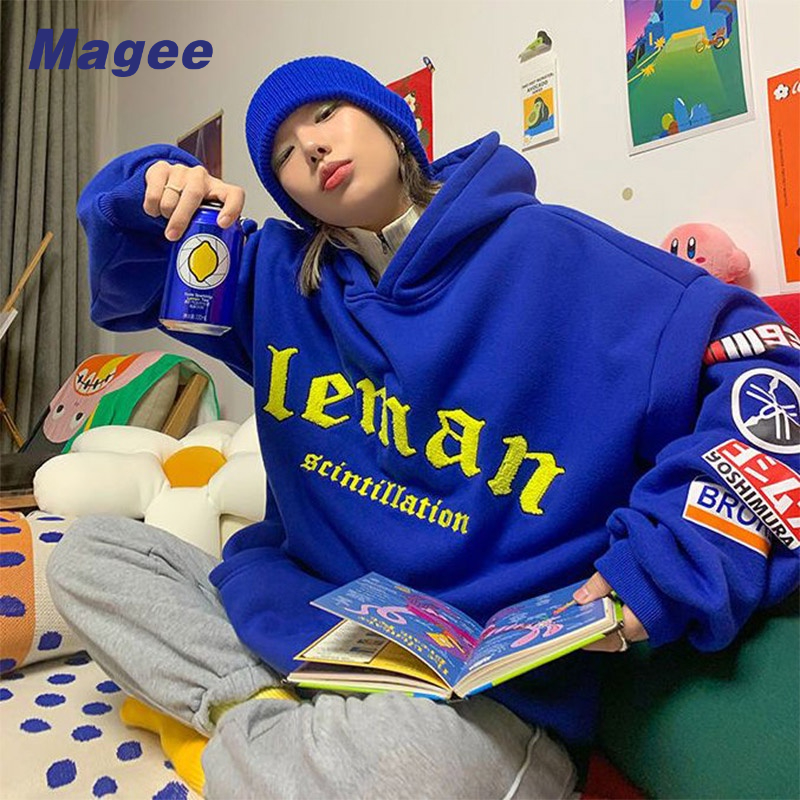 Áo Hoodie Hai Lớp Dày Dặn Phong Cách hip hop Hàn Quốc Thời Trang Thu Đông Cho Nam