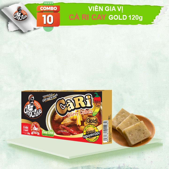 Combo 10 Hộp Viên Gia Vị CÀ RI GOLD CAY Ông Chà Và 120g