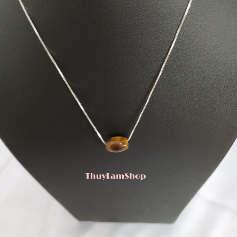 Vòng cổ dây chuyền bạc 925 vĩnh viễn bảo hành mix lu thống đá nâu vàng đầu xuôi đuôi lọt