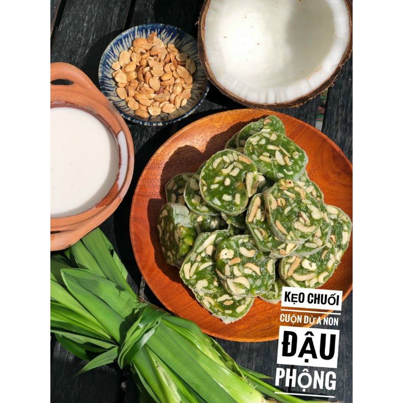 Kẹo chuối lá dứacuộn dừa non 500g