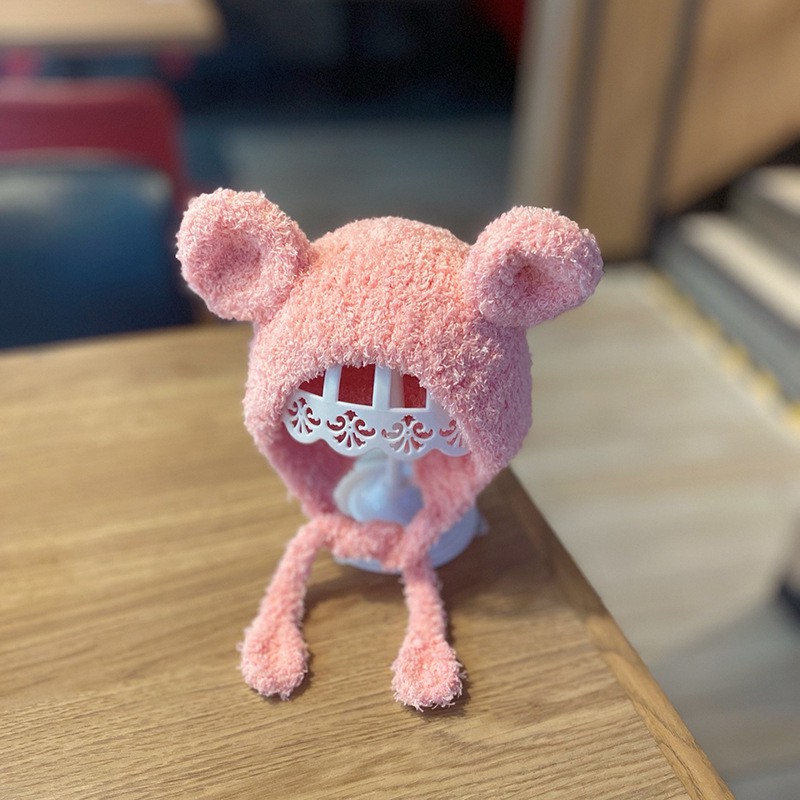 Mũ nón len thu đông hình chú GẤU XÙ LÔNG CÓ DAY BUỘC [ 02MV] cho bé trai bé gái từ 0-15 tháng tuổi.