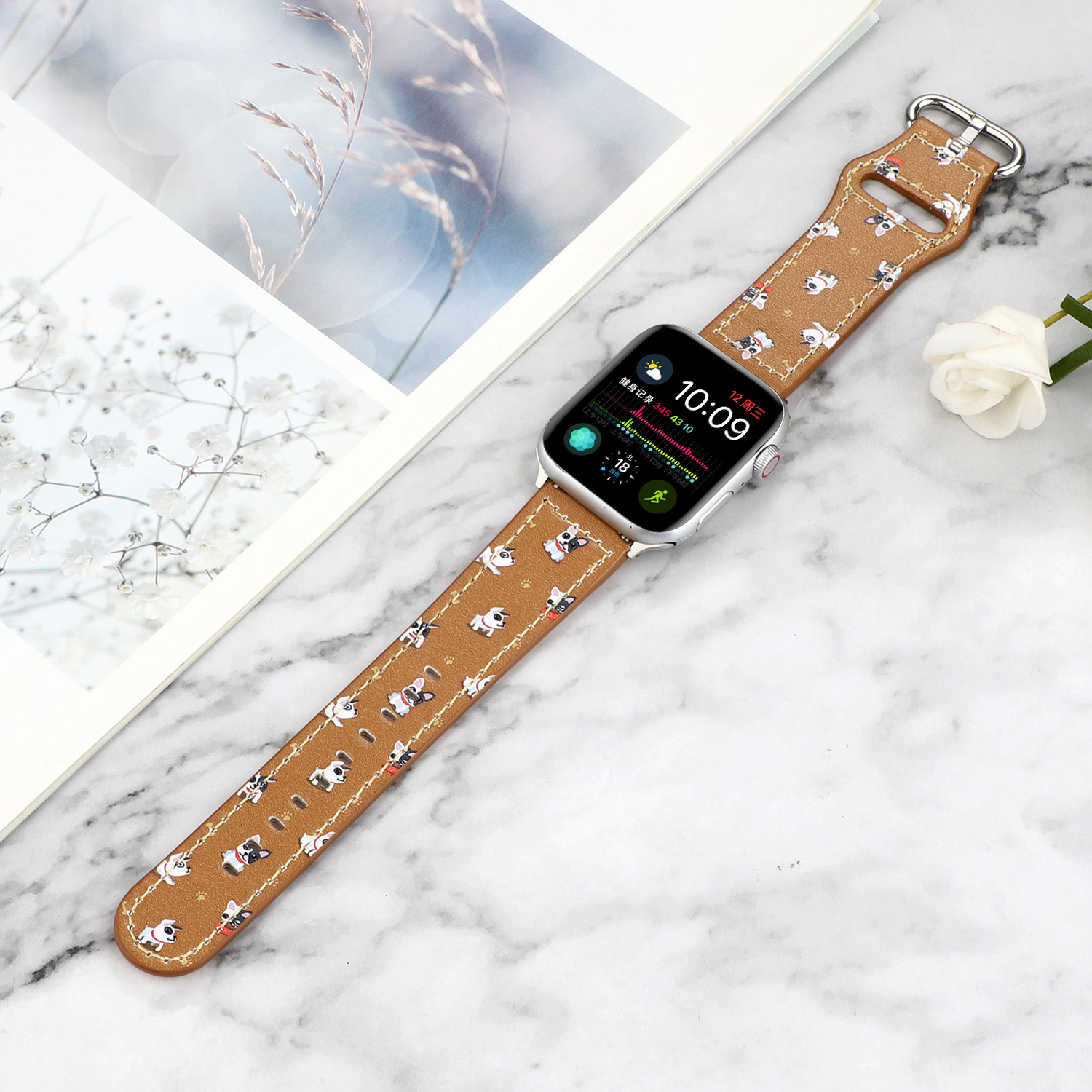 Dây Đeo Đồng Hồ Apple Watch 38mm / 40mm / 42mm / 44mm Bằng Da In Họa Tiết Hoạt Hình Dễ Thương