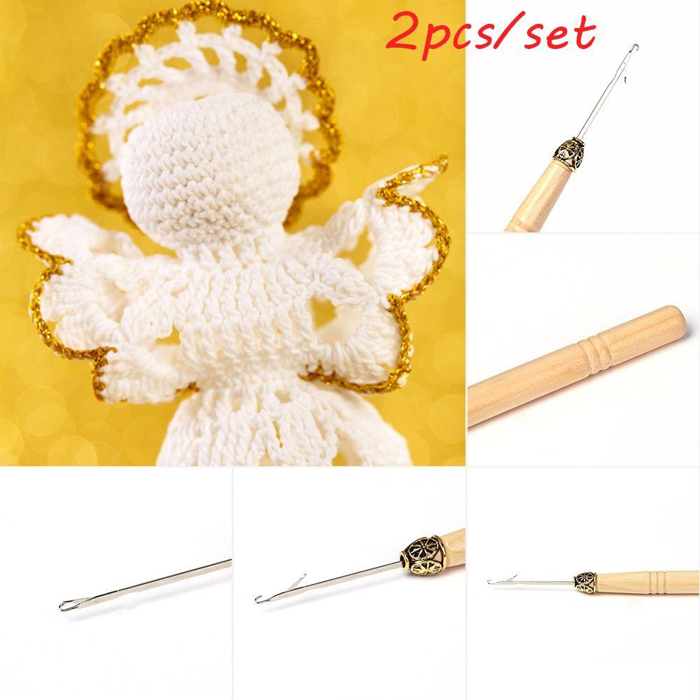 Set 2 Dụng Cụ Đan Móc Len Thủ Công Tay Cầm Bằng Gỗ