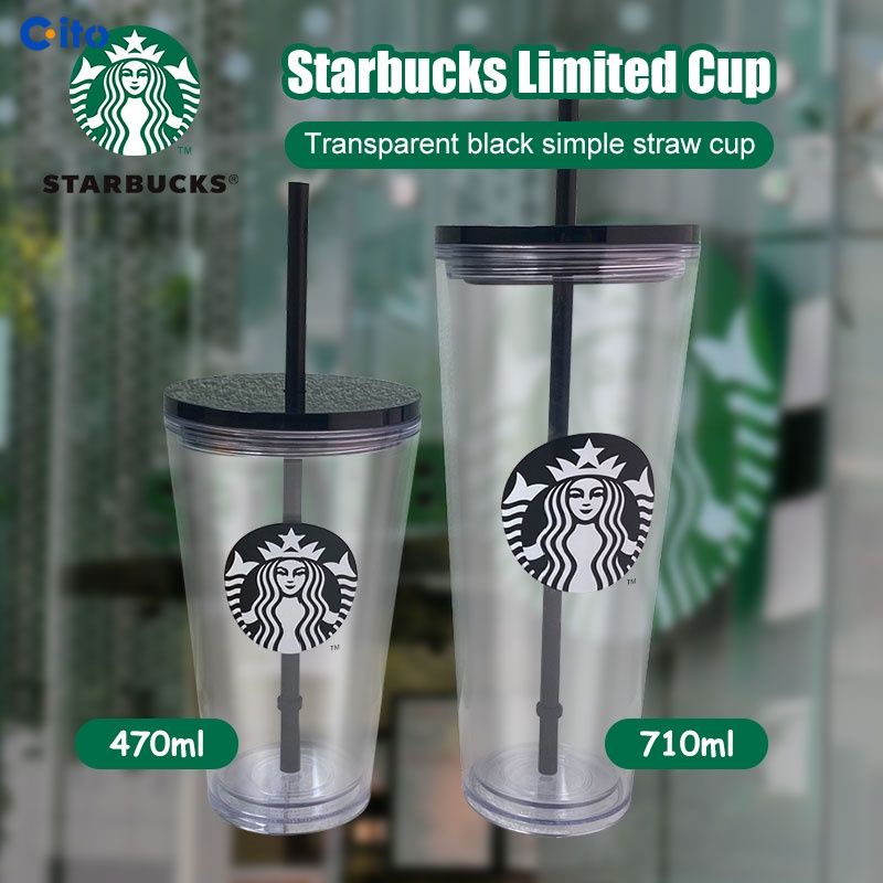 【24 hour ship 】 【Hạn chế🔥】 470/710 ml Starbucks Cổ điển Tumbler Ly rơm Ly lạnh Ly nhựa hai lớp có thể tái sử dụng Ly rơm Ly lạnh Ly trong suốt ito