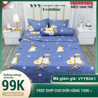 Bộ ga gối Chăn Trần Bông 5 món poly cotton chăn hè trần bông hàng loại 1 BST Hình Ngộ Nghĩnh