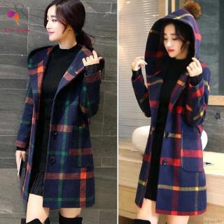 LC Coat British College Style Plaid Inha Hooded Mid-long Woolen Coat Plaid Coat For Woman