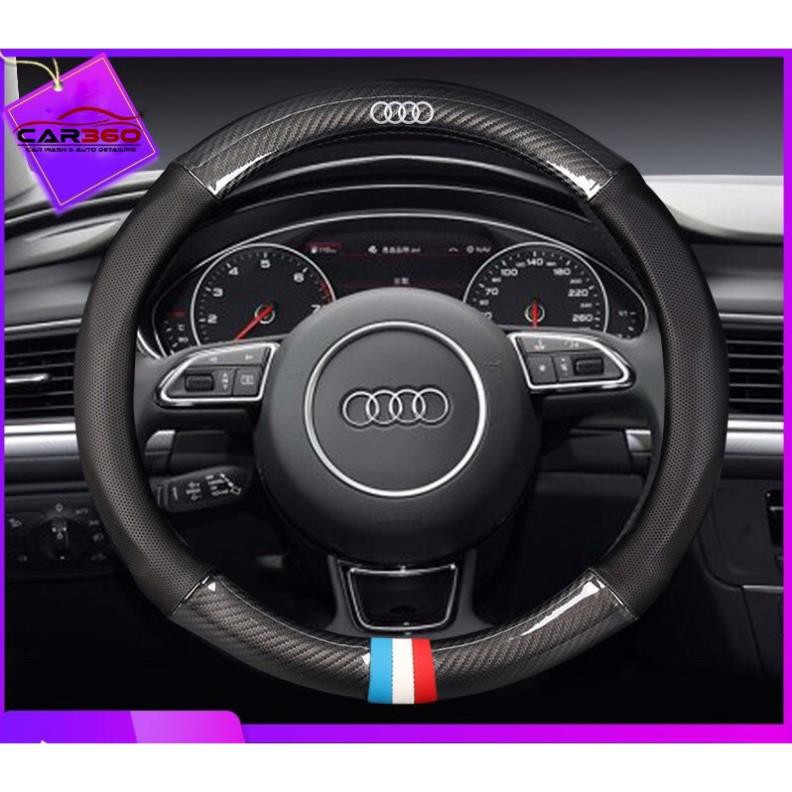 ⚡️AUDI⚡️ Bọc Vô Lăng Vân Cacbon Phối Da Lỗ Thoáng Khí Cao Cấp Có Logo AUDI