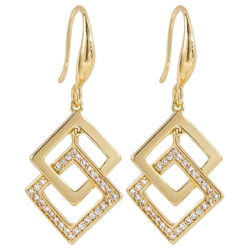 Khuyên tai vuông khảm zircon phiên bản Hàn Quốc