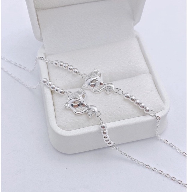 Lắc tay hồ ly bạc thật 925 DaLiA Jewelry lắc tay bạc phối bi chuẩn bạc xinh lung linh