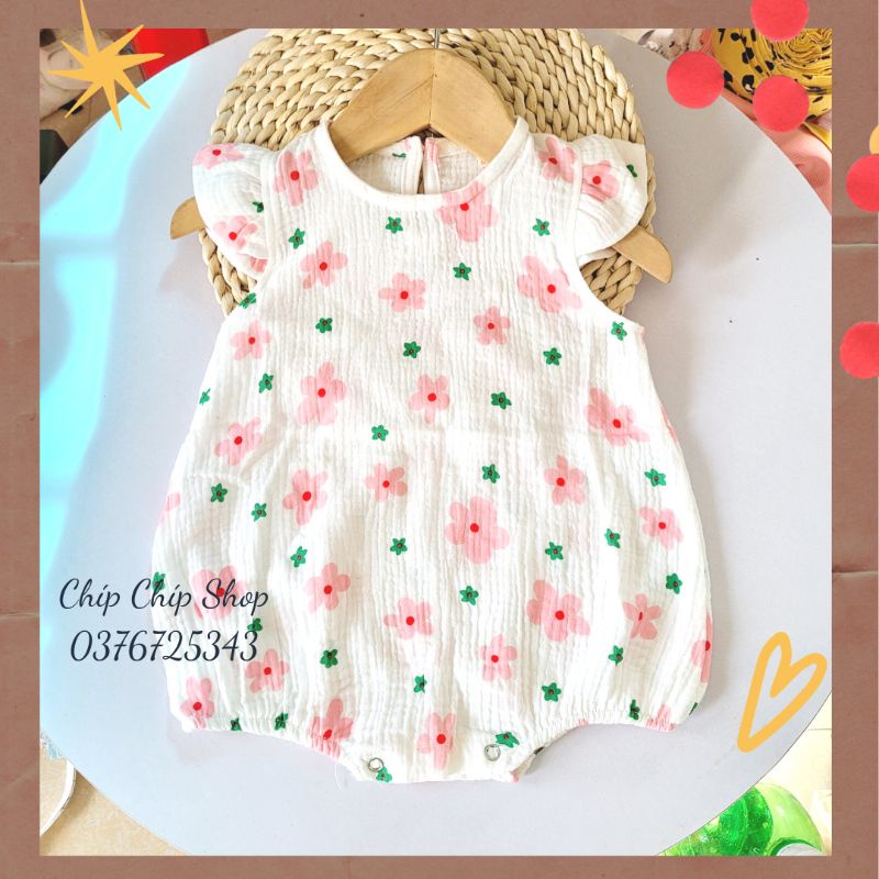 Body suit xô muslin cánh tiên mềm mát đáng yêu cho bé gái 0-18 tháng Chíp chíp shop