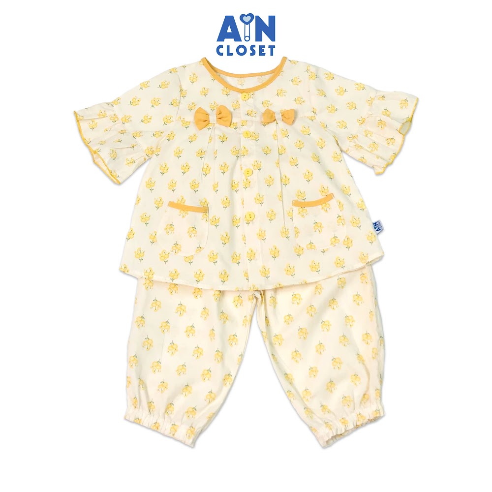 Bộ quần dài áo tay lỡ bé gái họa tiết bó Cát tường vàng cotton - AICDBGFVNEHS - AIN Closet