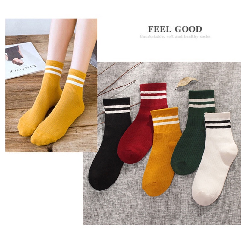 Tất cổ cao nam nữ vớ cổ trung kẻ ngang phong cách Hàn Quốc hiện đại màu pastel thể thao cá tính ABICA TD021