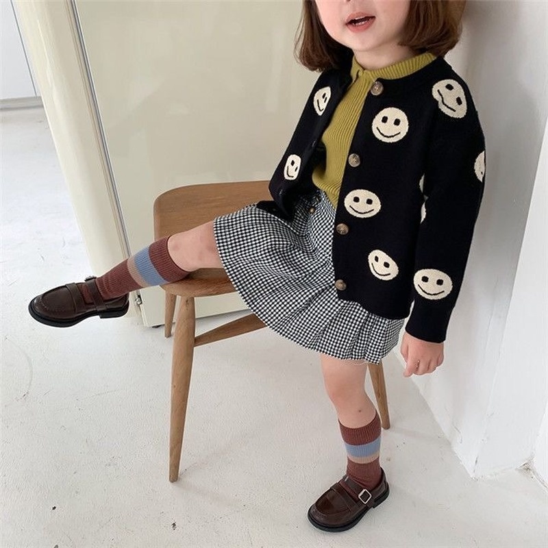 Áo khoác Cardigan dệt kim hình mặt cười cho bé