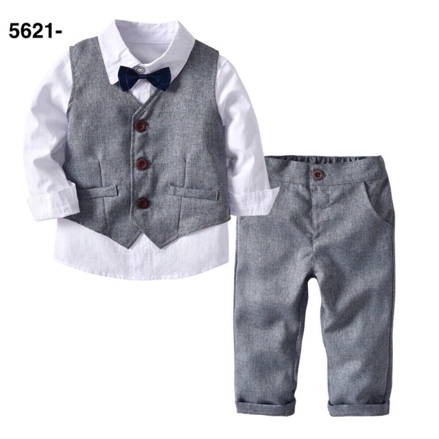 Set bộ diện tết bé trai, bộ công tử cho bé nhỏ, áo sơ mi kèm nơ quần yếm có sẵn
