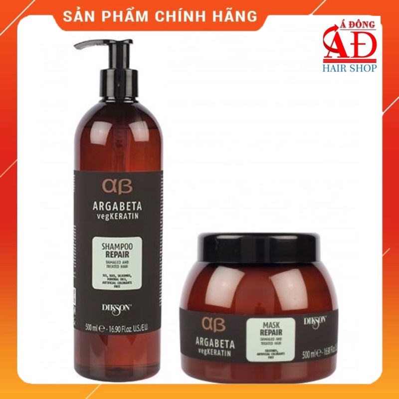 [+Tặng mũ trùm] BỘ DẦU GỘI Ủ PHỤC HỒI TÓC HƯ TỔN NẶNG DIKSON ARGABETA KERATIN REPAIR ITALY 500ML