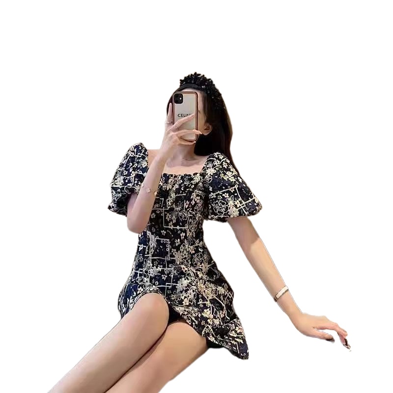 Đầm Cổ Vuông Họa Tiết Hoa Phong Cách Retro Thời Trang Mùa Hè Cho Nữ