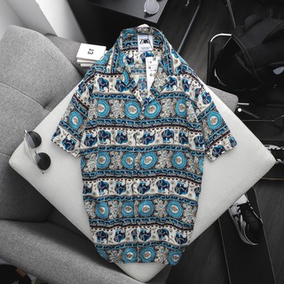 Sơ mi nam cộc tay họa tiết hoa cotton đũi sơ mi họa tiết bãi