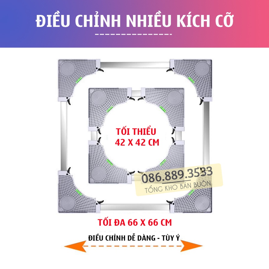 #MG4T4B / Chân Kệ Máy Giặt - Tủ lạnh ErgoTek 4 TRỤ 4 BÁNH - Chân Máy Giặt Cao Cấp - Điều Chỉnh Kích Thước - Độ Cao