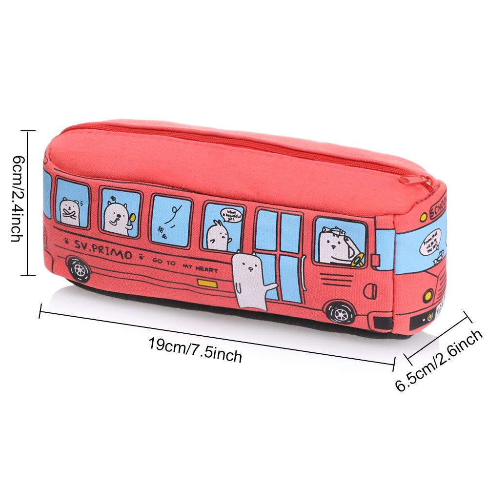 Túi Đựng Bút Bằng Vải Canvas In Hình Xe Buýt Hoạt Hình Nhiều Màu Sức Chứa Lớn Tiện Dụng Cho Học Sinh