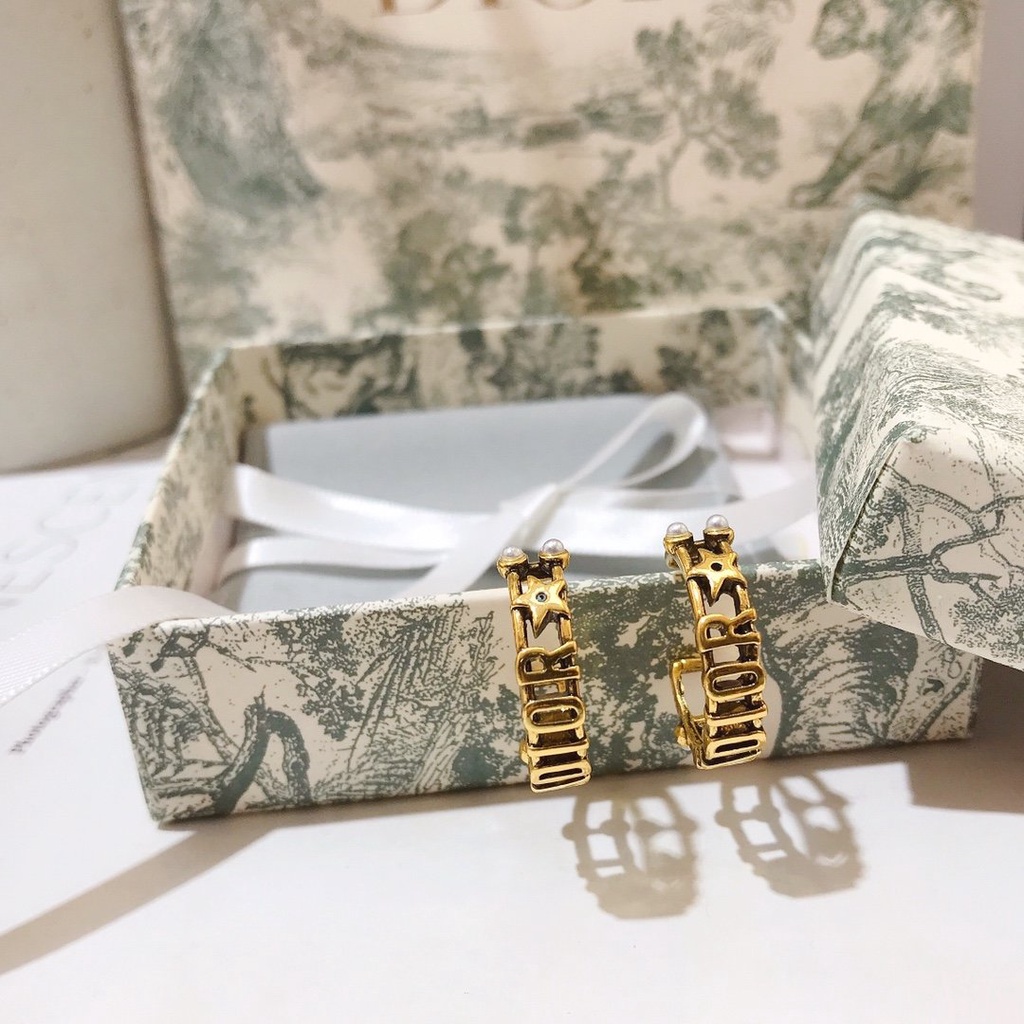 Khuyên Tai Tròn Bằng Thép Titan In Logo Dior Thời Trang Cho Nữ