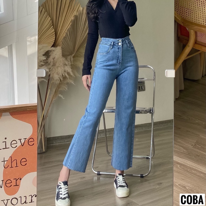Quần Jeans Nữ Ống Suông Lưng Cao LA'COBA