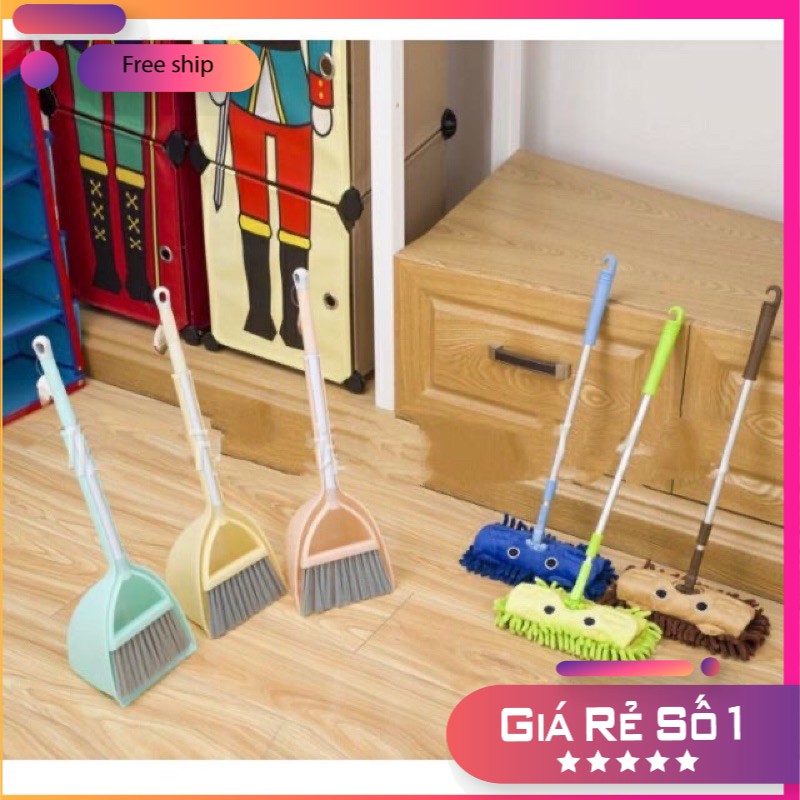 Bộ 3 món quét lau nhà cho bé Montessori thực hành cuộc sống, bộ chổi lau quét nhà Mini dạy trẻ kỹ năng làm việc nhà