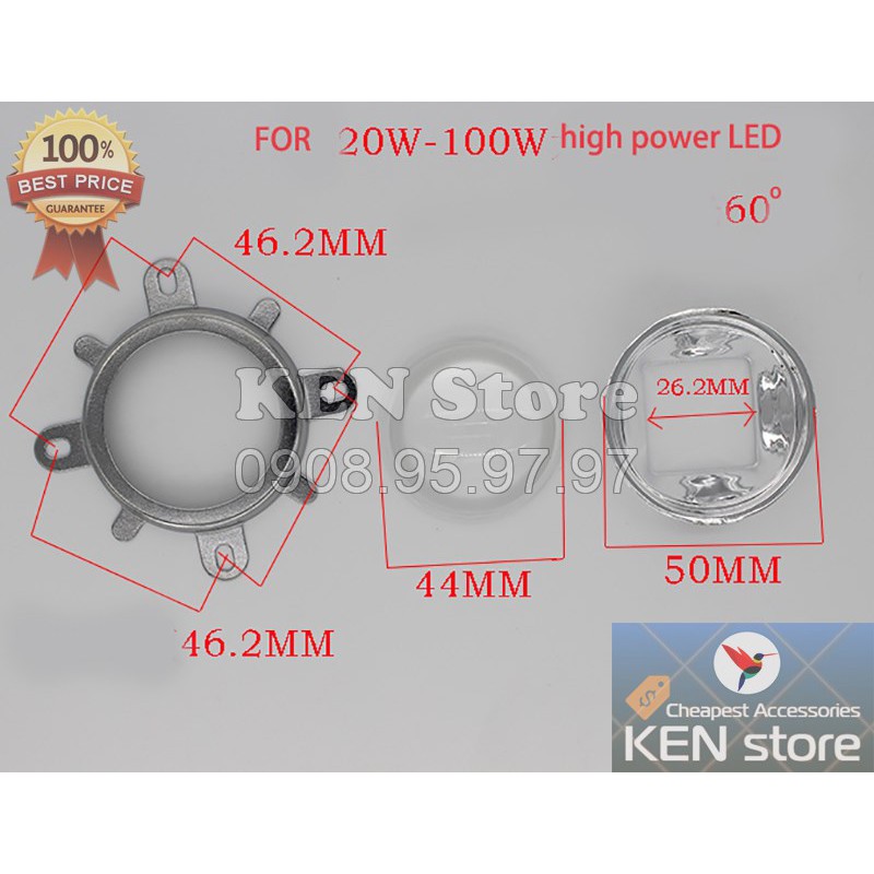 Bộ thấu kính 60 độ dành cho các loại nhân led 20W - 100W