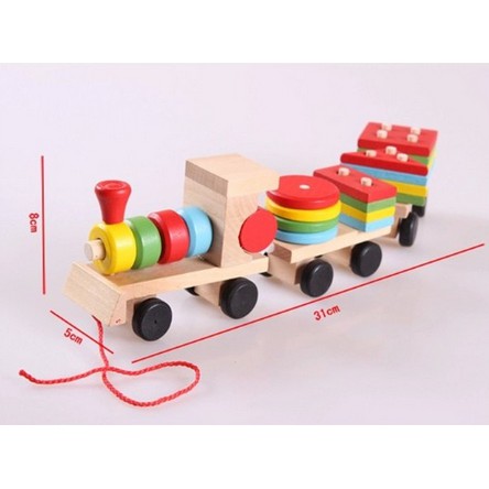 Đồ chơi đoàn tàu chở hình khối lắp ráp 3 toa bằng gỗ