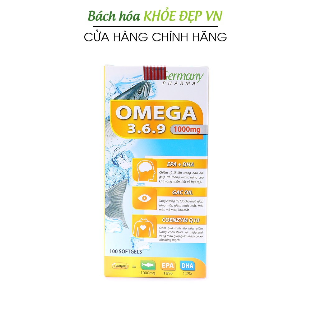 Viên dầu cá Omega 3 6 9 Bổ não, sáng mắt, khỏe mạnh tim mạch - 100 viên [Omega 3 6 9 Germany Pharma Vàng]