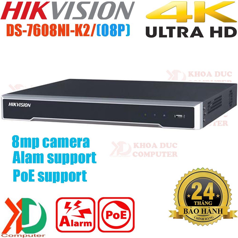Đầu ghi hình 8 kênh camera ip 8mp HIKVISION DS-7608NI-K2/(8P) 4K Ultra HD, PoE, bảo hành chính hãng
