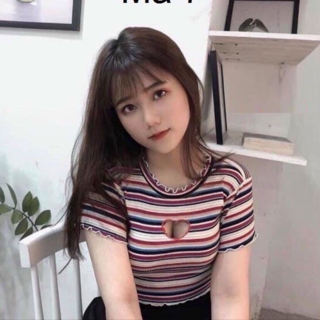 Áo Croptop Ngắn Tay Nữ GenY Khoét Tim Sọc Nhiều Màu Chất Thun Gân Co Giãn Tốt | BigBuy360 - bigbuy360.vn