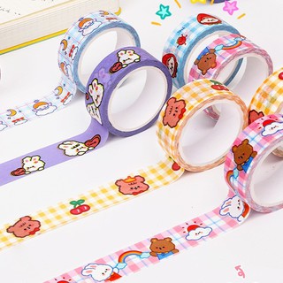 Băng dính dán washi tape in hình gấu thỏ cute trang trí sổ tay