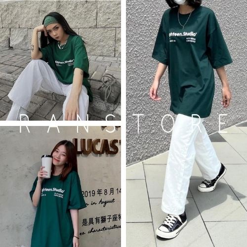Bộ đồ nữ dáng rộng họa tiết EIGH mix quần suông ống rộng / Set áo thun tay lỡ trẻ trung, cá tính_ranstore