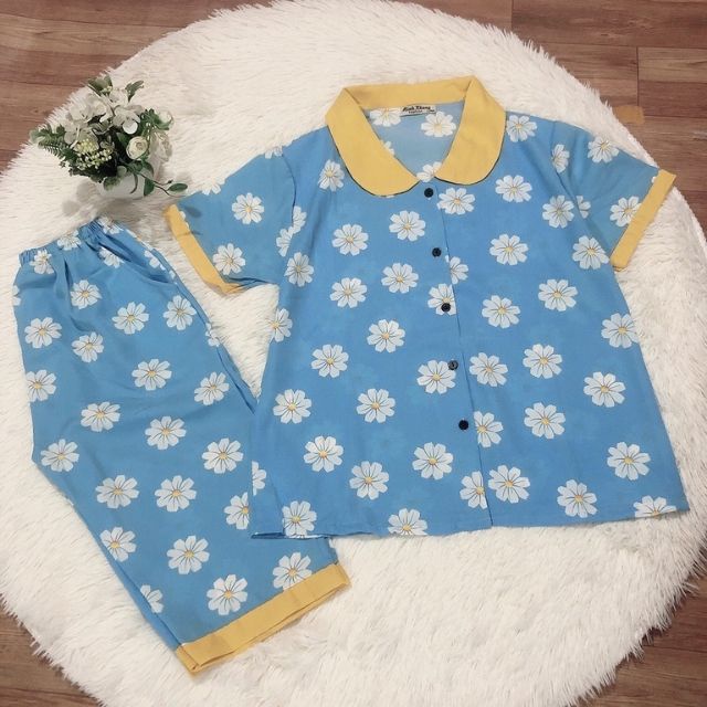 (PJ01) Bộ ngủ lụa Mango đồ bộ Pijama nữ mặc nhà quần lỡ áo cộc - Sanado
