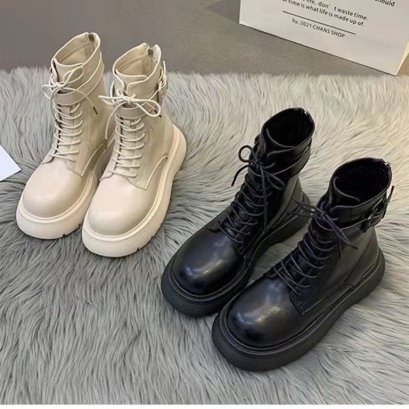 Giày bốt nữ ulzzang cao cổ khóa cạnh chất liệu da cao cấp phong cách hàn quốc trẻ trung cá tính dễ phối đồ