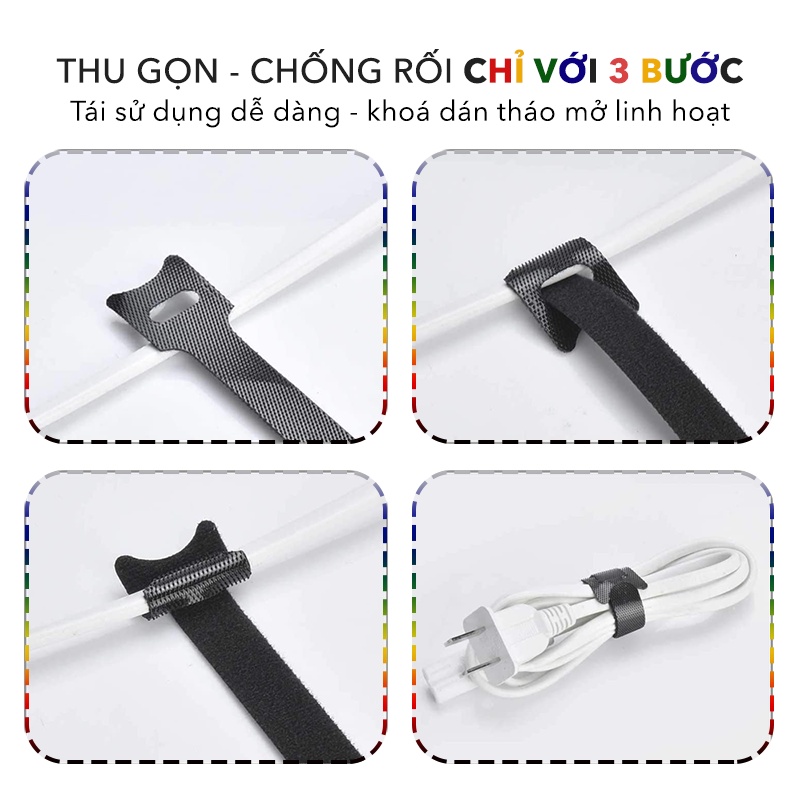 10 Dây Băng Gai Velcro Cuốn Gọn Dây Điện, Dây Cáp Điện Thoại, Macbook, iPad, Laptop